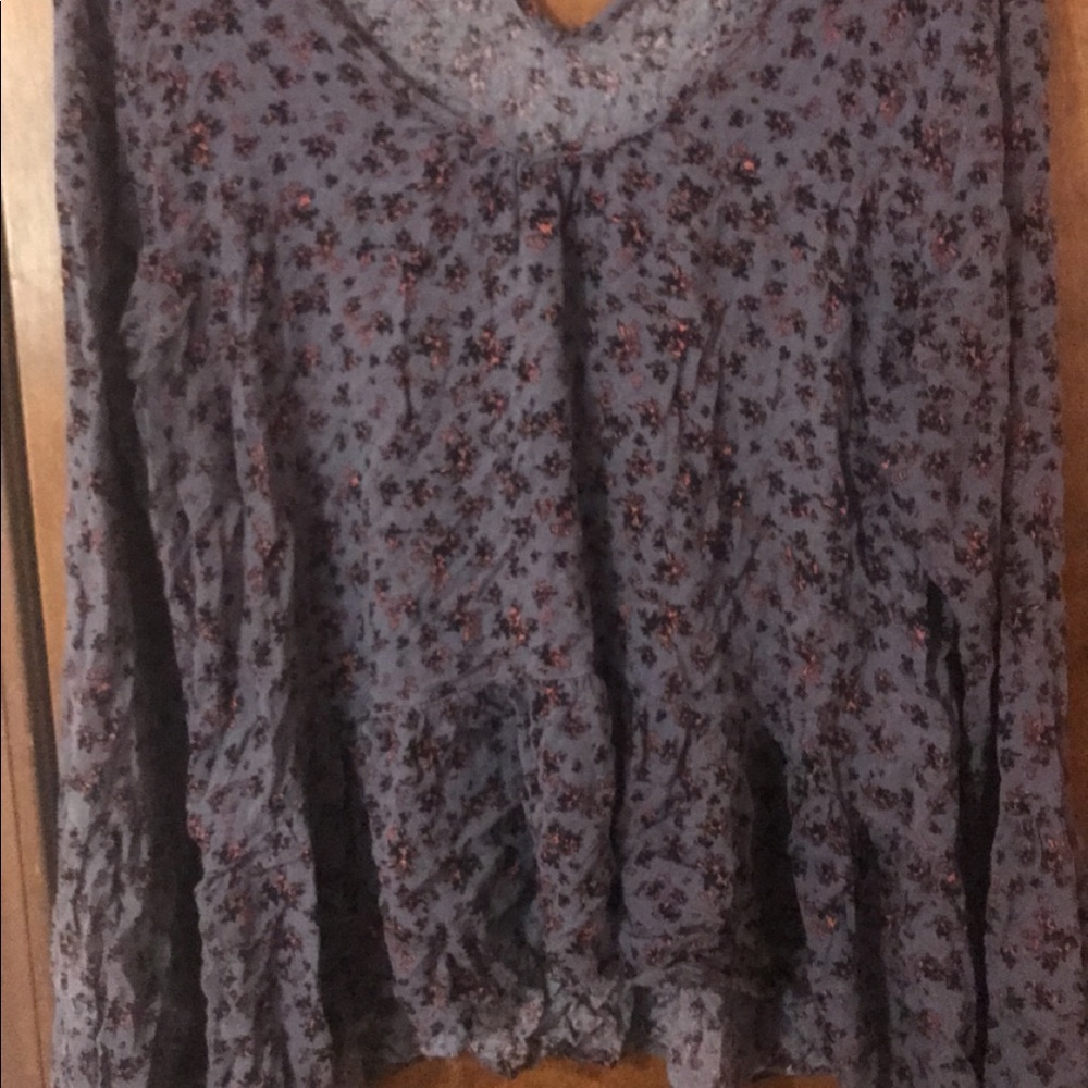 Purple grey floral blouse